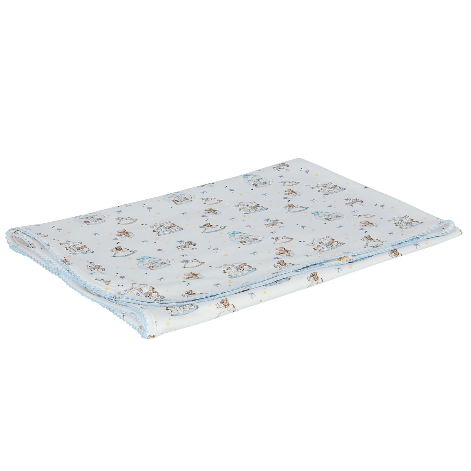 Baby Boys White & Blue Carousel Blanket, 1, hi-res image number null